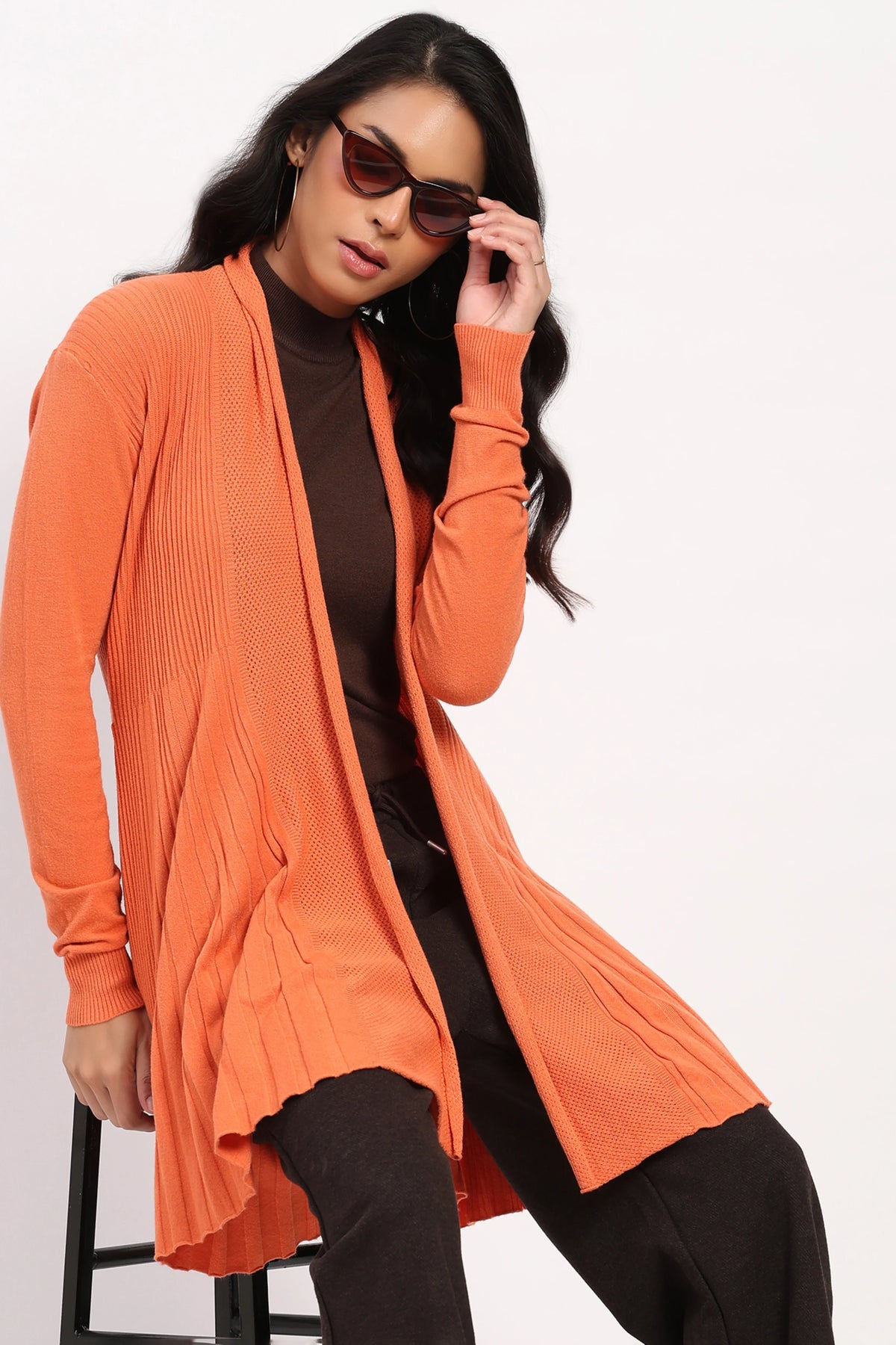 Orange Knit Fit & Flare Winter Shrug-Global Republic