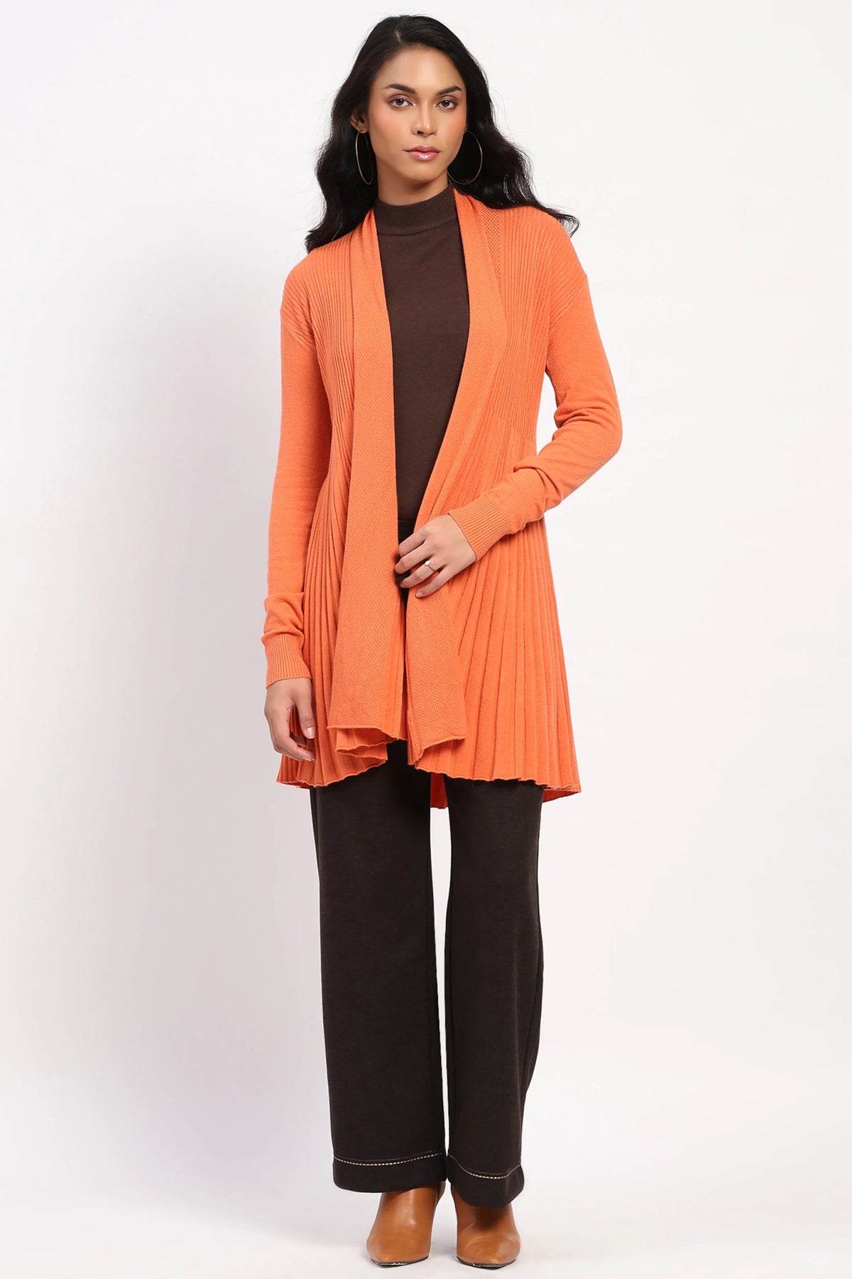 Orange Knit Fit & Flare Winter Shrug-Global Republic