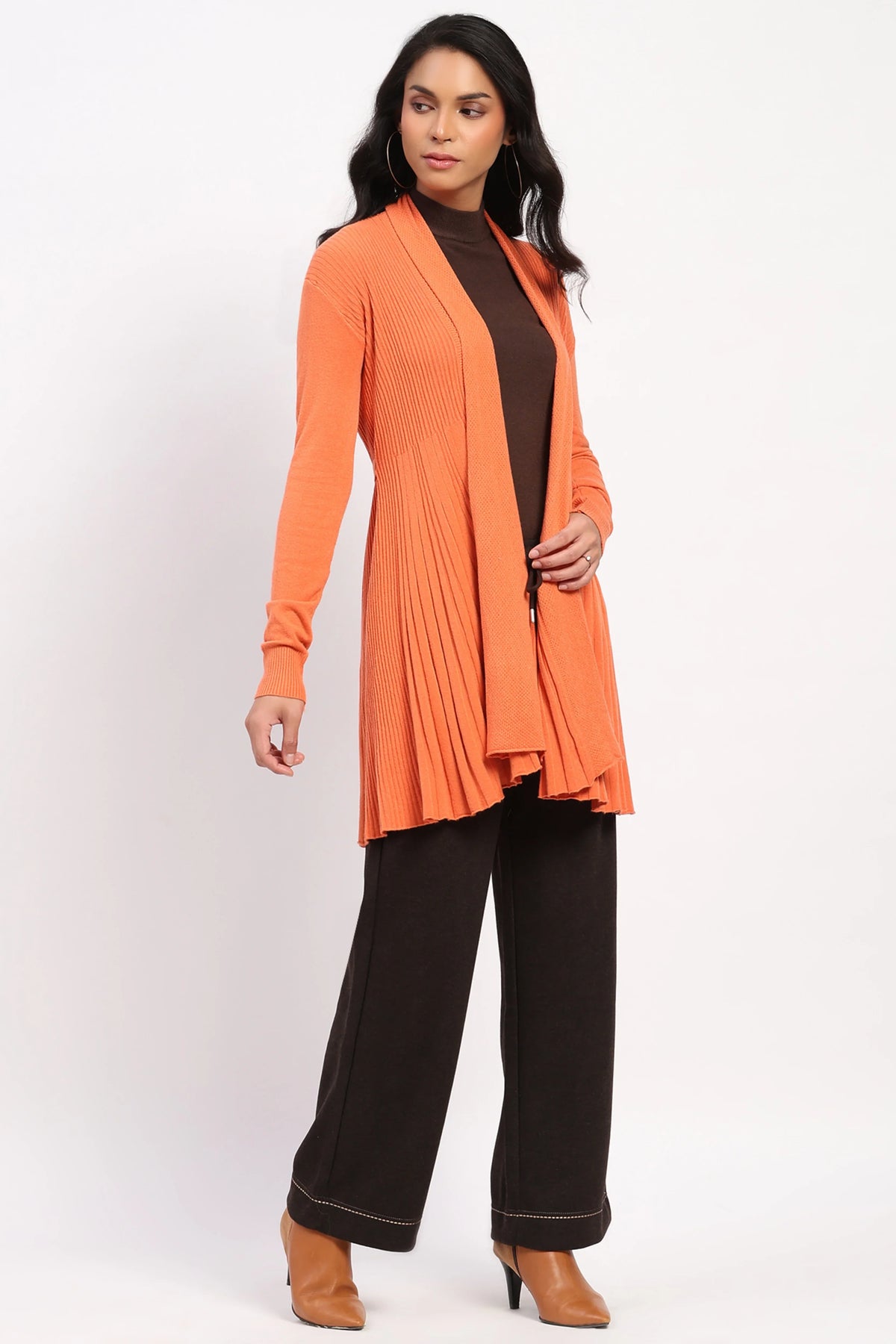 Orange Knit Fit & Flare Winter Shrug-Global Republic