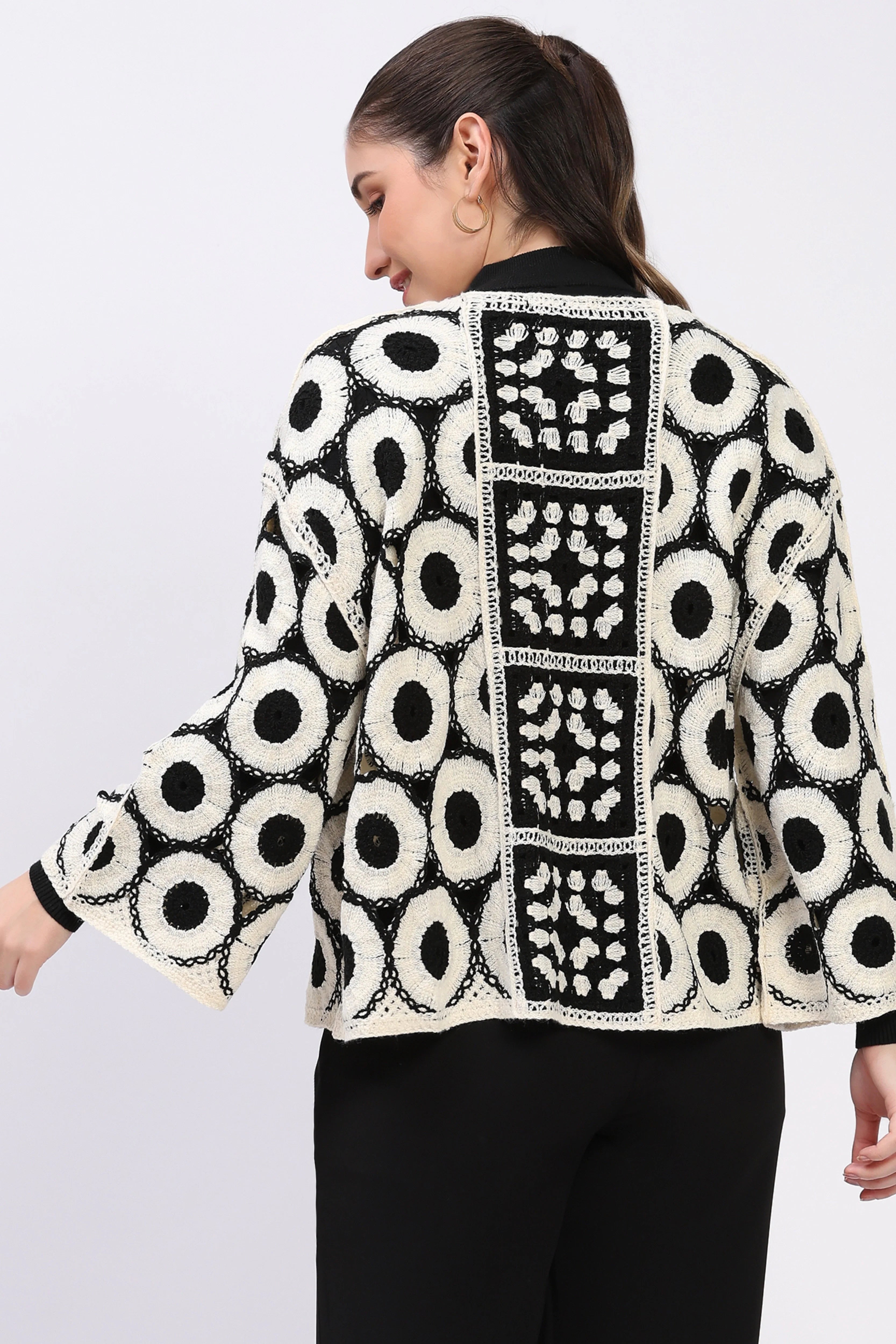 Black Cream Crochet Shrug-Global Republic