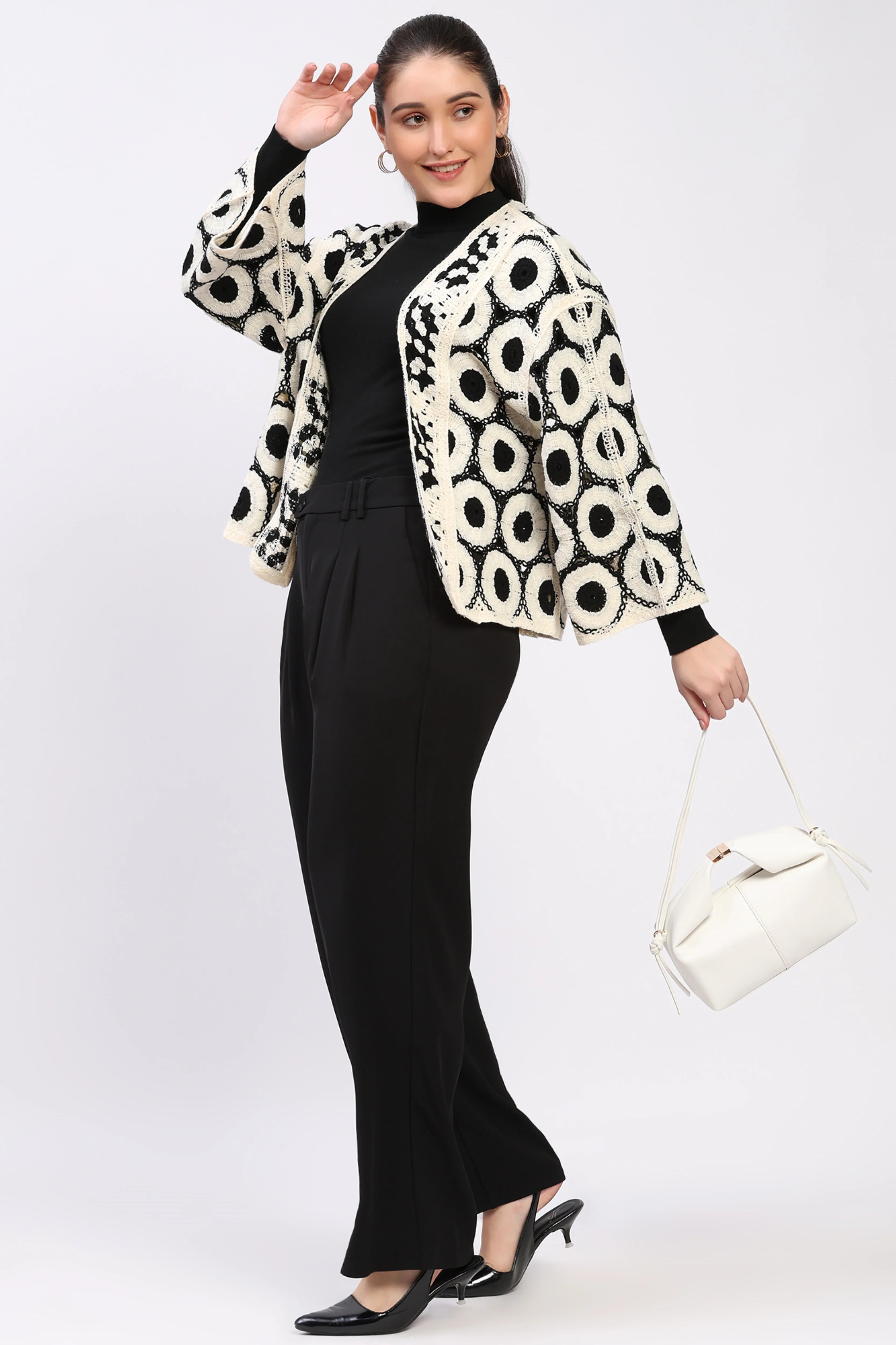 Black Cream Crochet Shrug-Global Republic