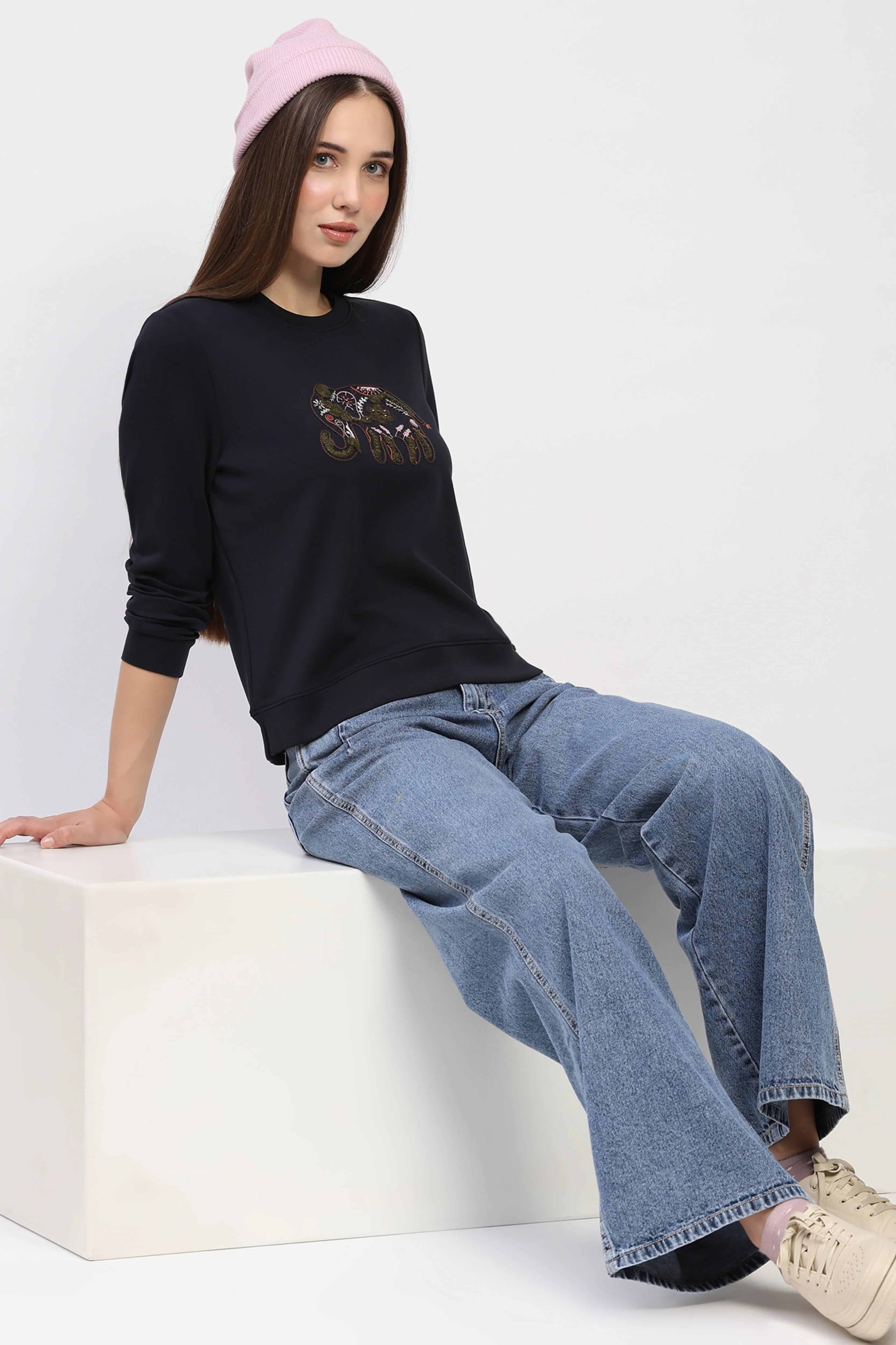 Embroidered Navy Sweatshirt