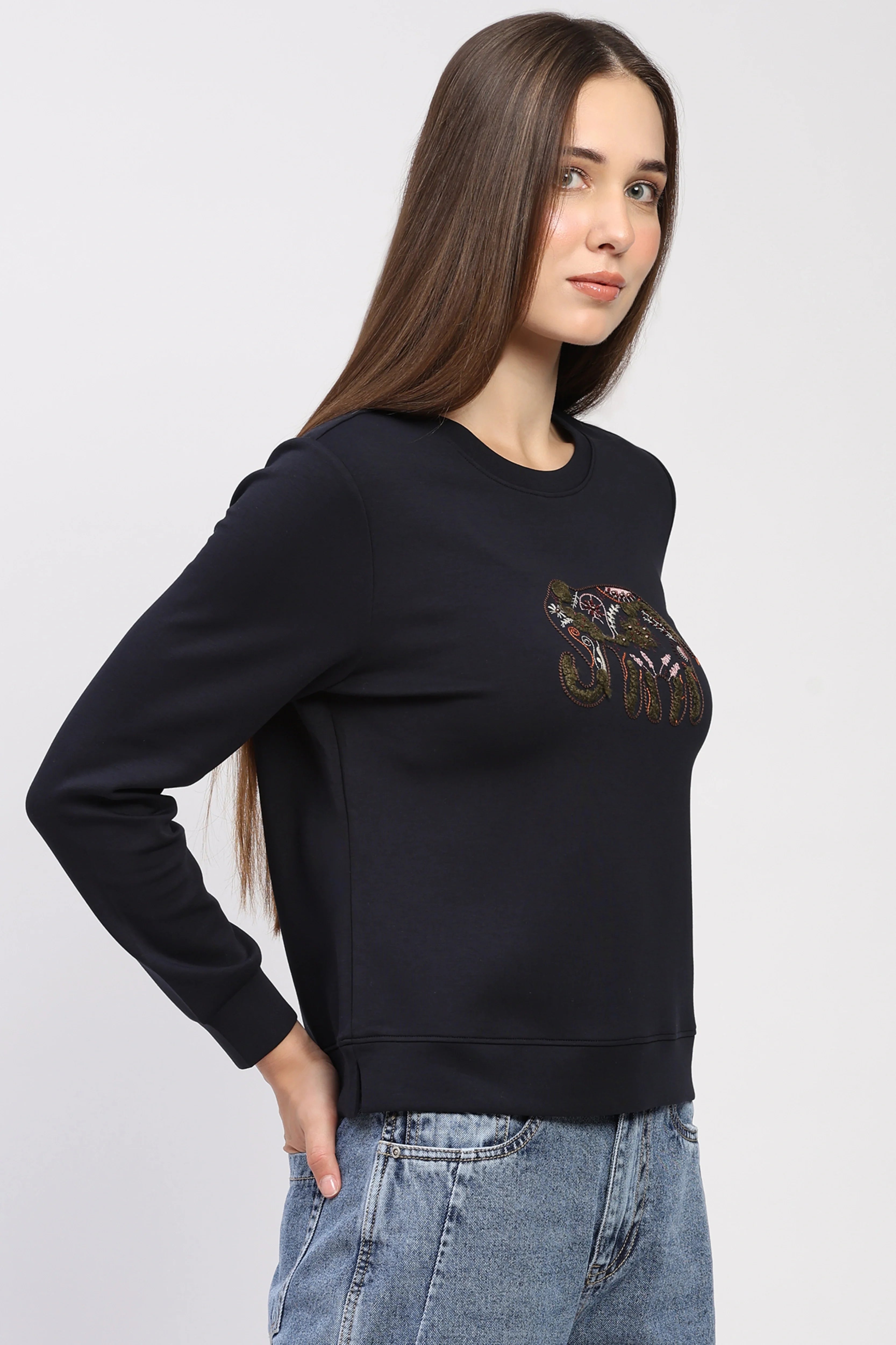 Embroidered Navy Sweatshirt