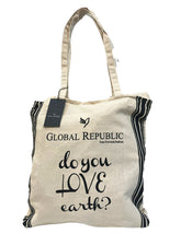 Cream Printed Striped cloth Shopping Bag with Sling - Global Republic