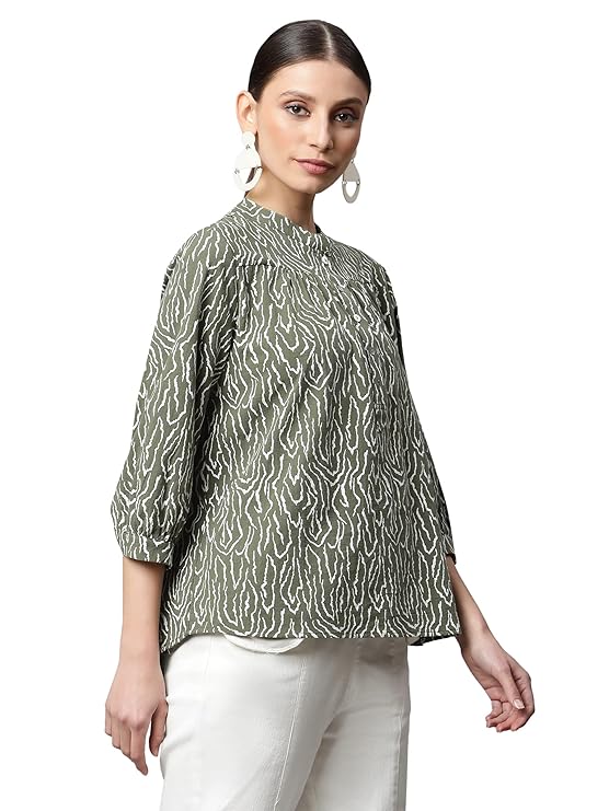 Beige Floral Cotton Top