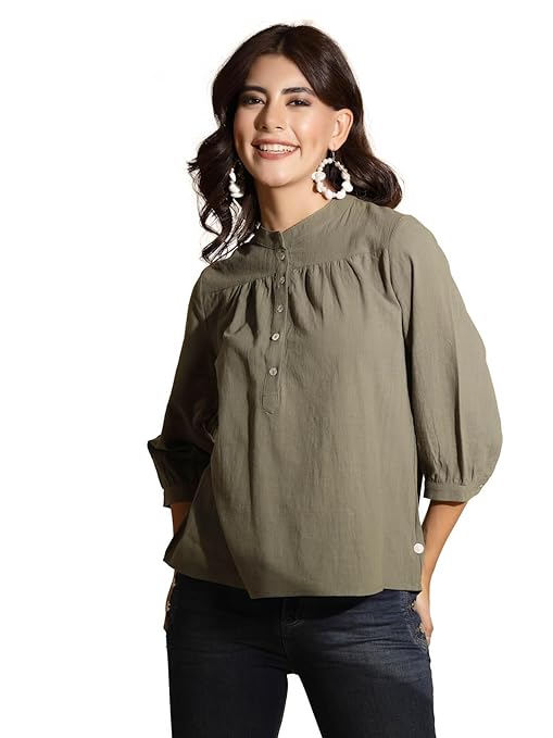 Beige Floral Cotton Top