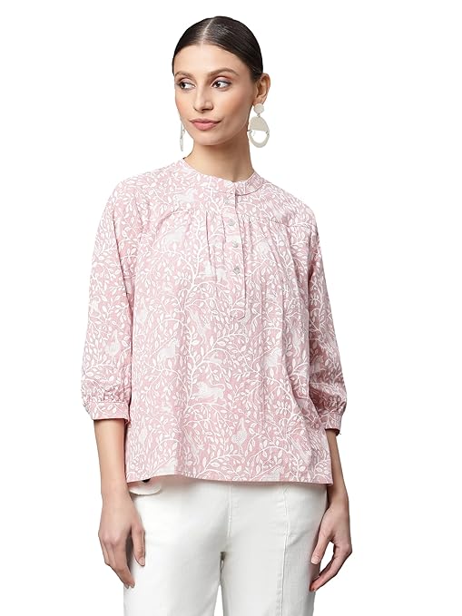 Beige Floral Cotton Top