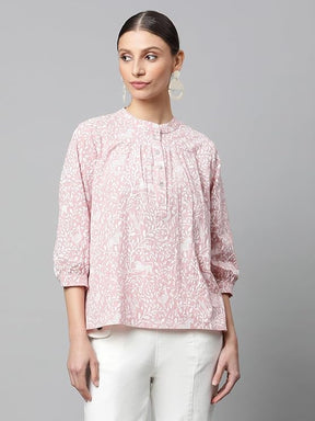 Beige Floral Cotton Top