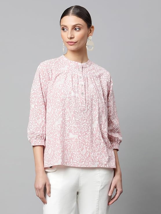Beige Floral Cotton Top