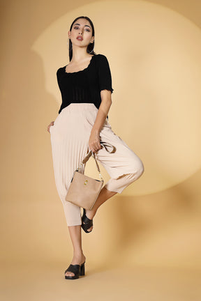 Women Beige Cotton Solid Heram Pant