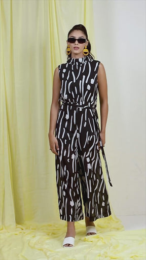 Women Black Zebra Printed Jump Suit