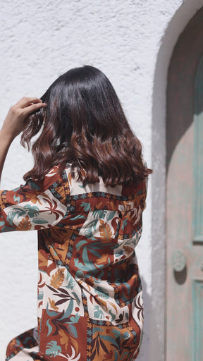 Brown Digital Print Rayon Loose Fit Shirt