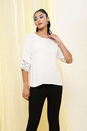 White Laced Tee Tops For Women