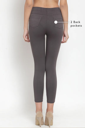 Buy Women Mid-Rise Grey Ankle Length Stretchable Jegging - Global