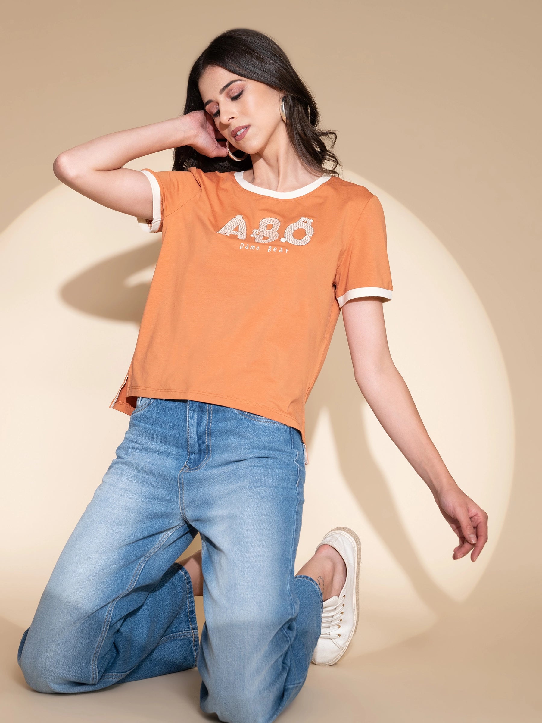 Orange Typography Regular Fit T-Shirt
