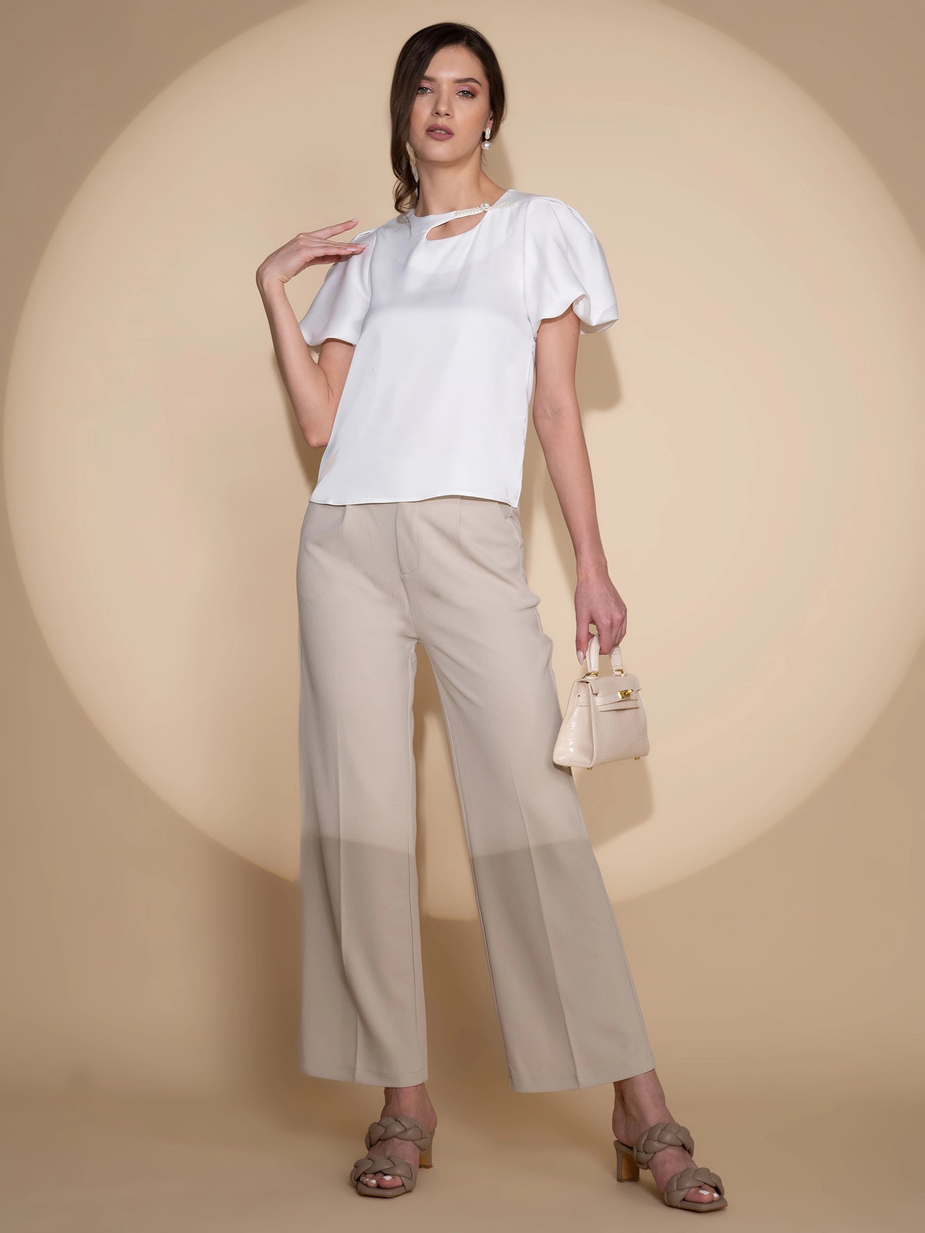 Asymmetric Neck Blouson Top