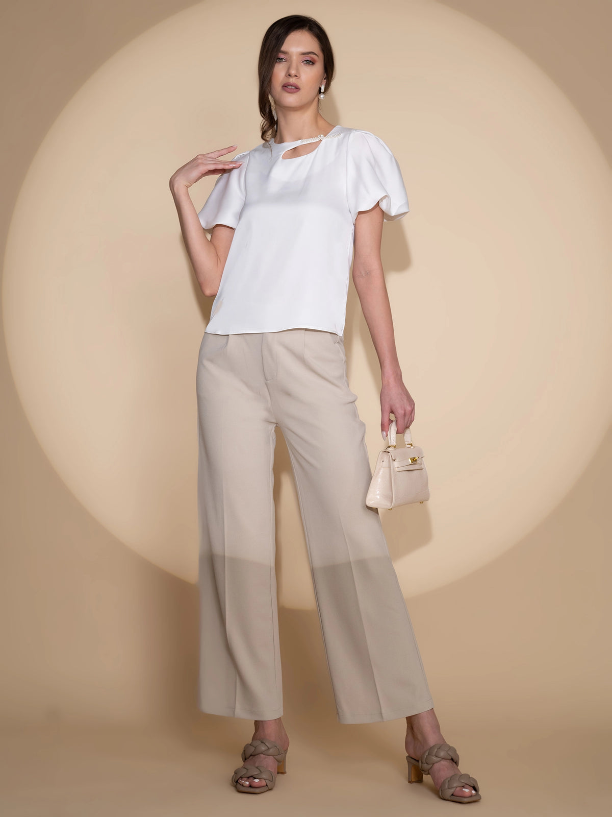 Women Asymmetric Neck Regular Fit White Blouse Top