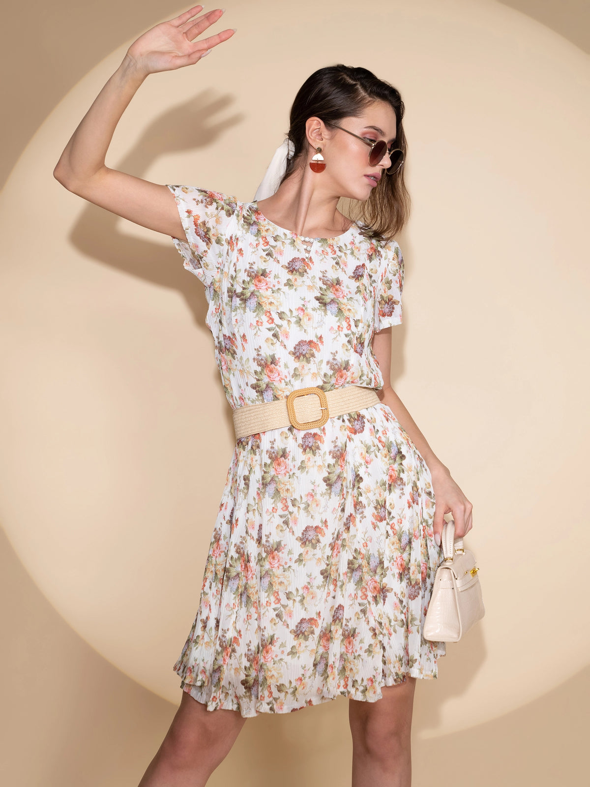 Women White Floral Printed Dress