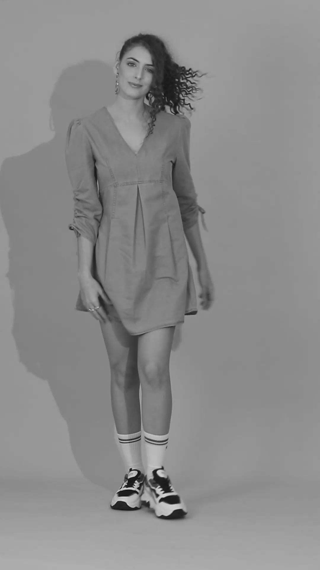 Women Sky Blue Denim Flared Mini Dress