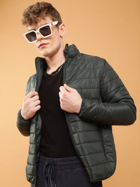 Mens Bottel Green Windproof Puffer Jacket