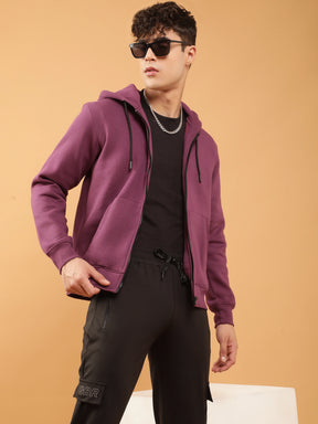 Mens Mulberry Solid Regular Fit Fleece Hooded Sweatshirt