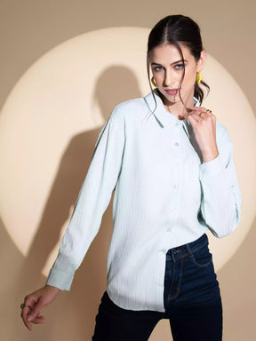 Sky Textured High-Low Cotton Shirt