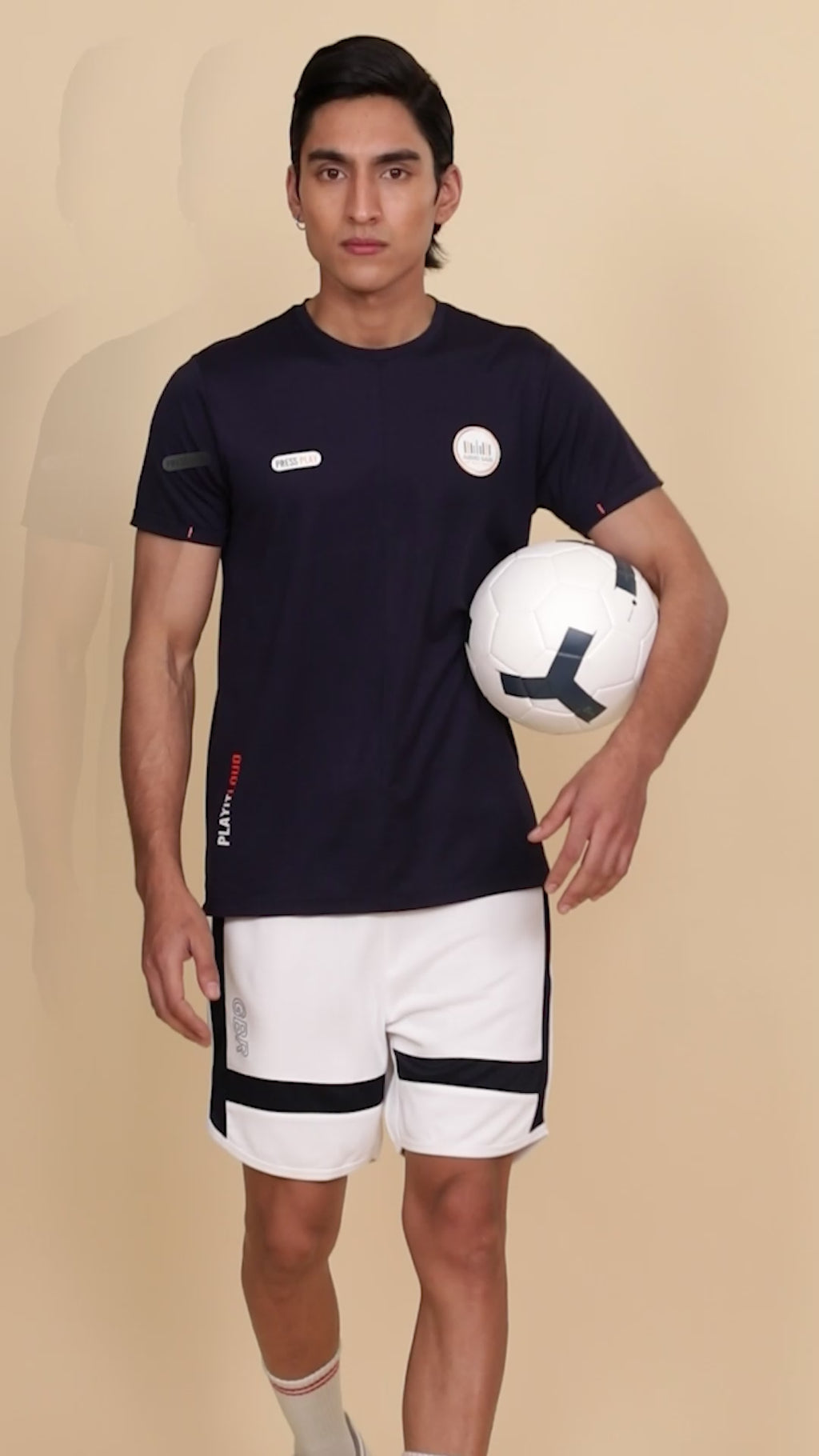 Mens Navy Blue Round Neck Solid T-Shirt