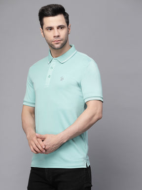 Mens Sage Green Collar Neck Solid T-Shirt