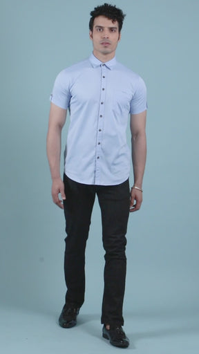 Men Sky Blue Semi Formal Shirt