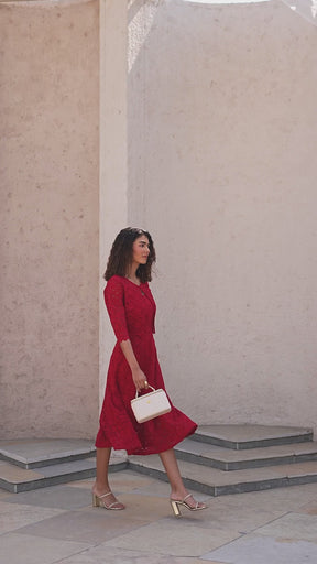 Crimson Floral Lace Fit & Flare Dress
