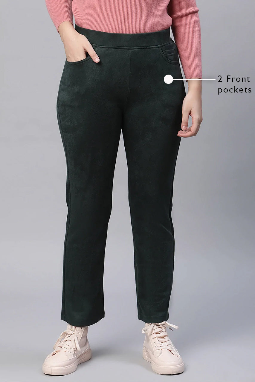 Forest Green Suede Mid Rise Straight Jegging