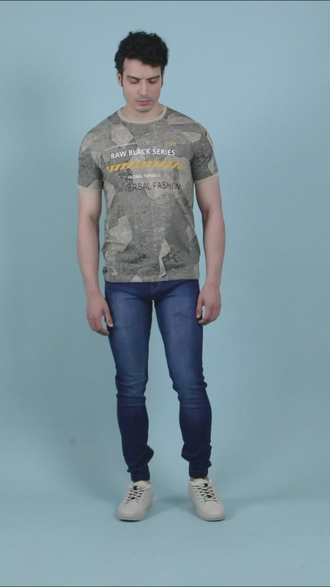 Men Beige Alpha Printed T-Shirt