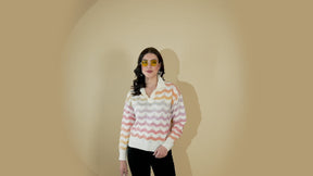 Multicolor Striped Print Full Sleeve Collared Neck Pullover