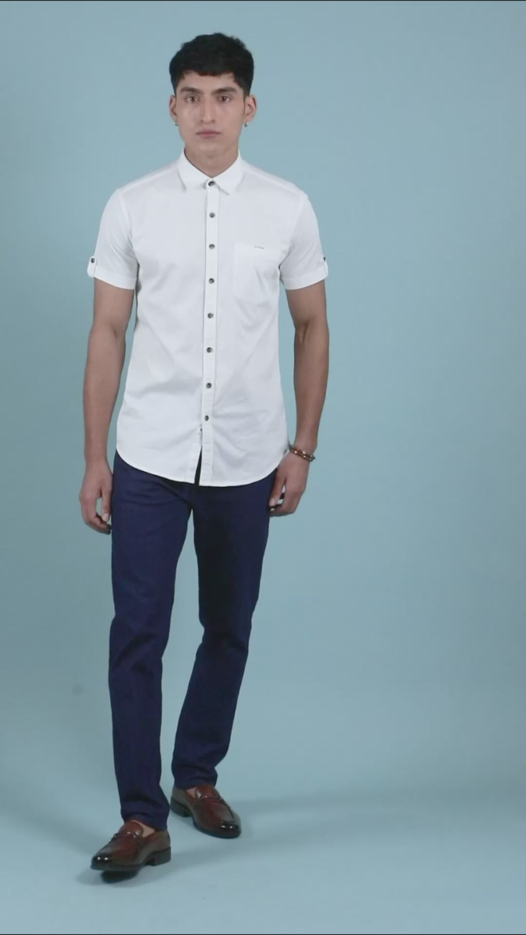 Men White Half Sleeve Casual Plain Shirt
