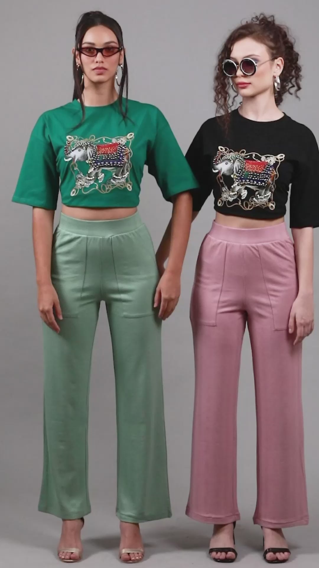 Women Black Animation Elephant Tee T-Shirt