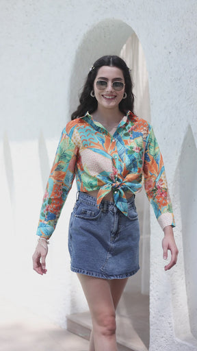 Tropical Print Rayon Blend Shirt