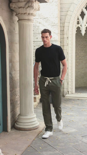 Olive Solid Cotton Loose Fit Trouser