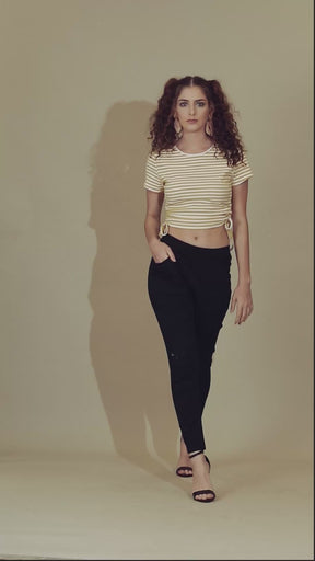 Women Mid-Rise Striped Ankle Length Black Lower