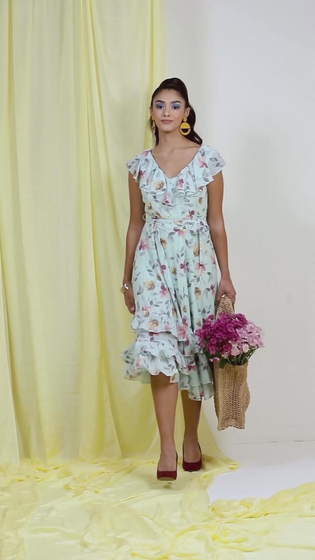 Women Ocean Green Floral Printed Dress