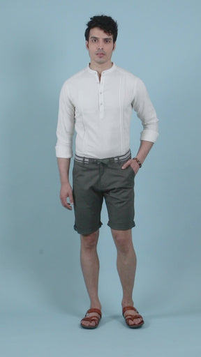 Men Straight-Fit Kurta Style White Cotton Shirt
