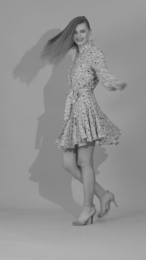 Women Sky Blue Floral Printed Collared Dress