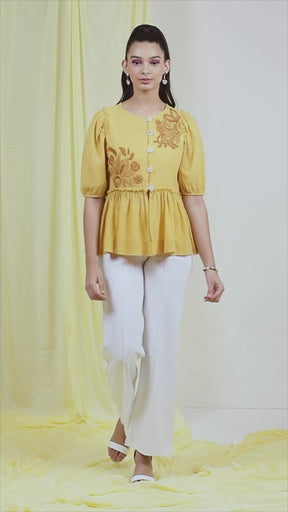 Women Mango Yellow Peplum Top