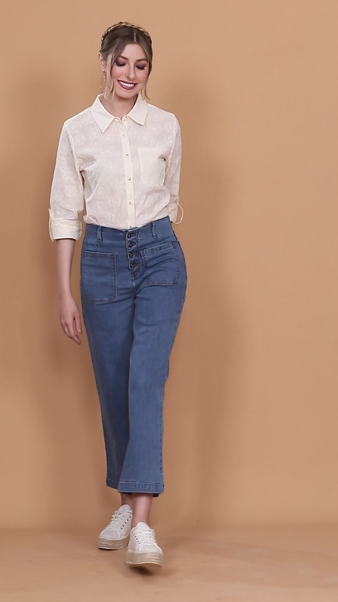 Pink Textured High-Low Cotton Shirt