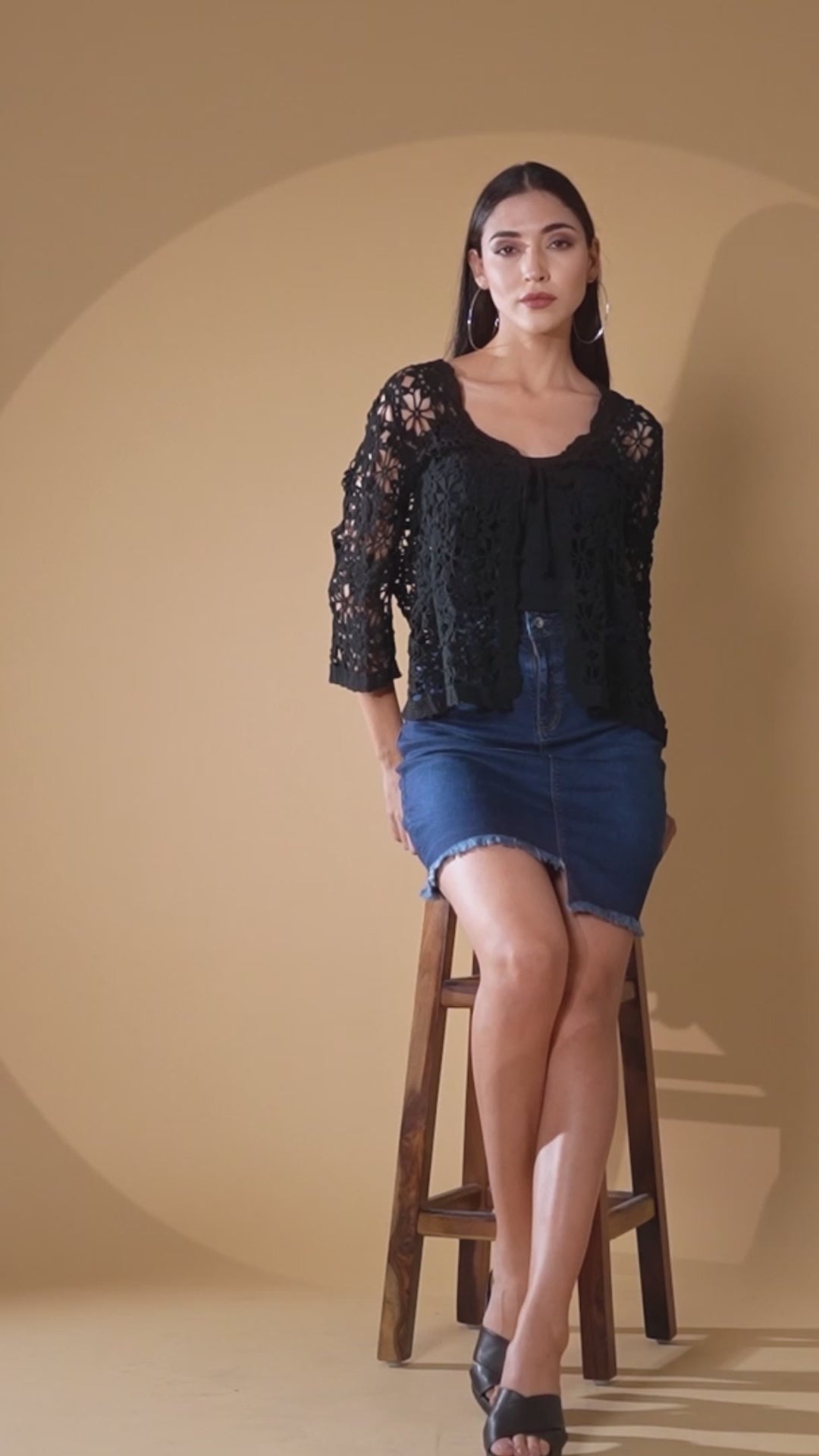 Women Black V-Neck Straight Fit Embroidered Shrug