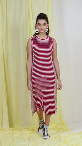 Women Red Abstract Striped Dress