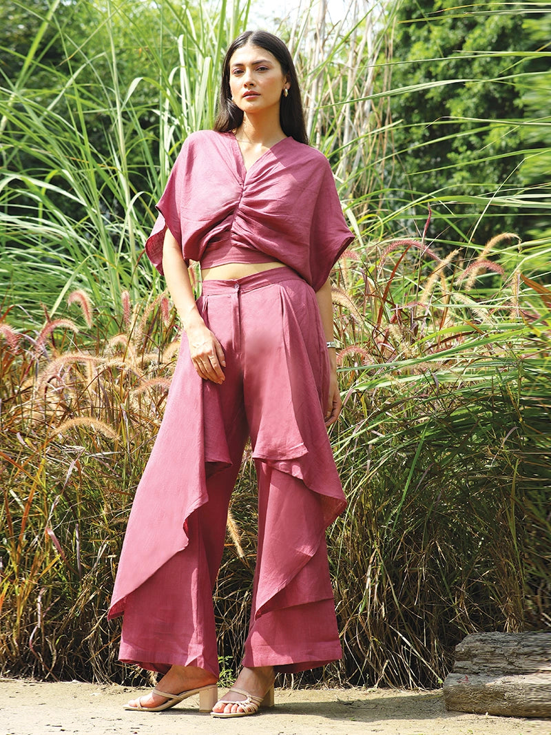 Linen Top with Wide-Leg Panel Bottom