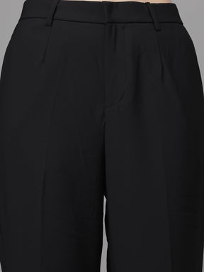 Women Black Polyester Solid Trouser