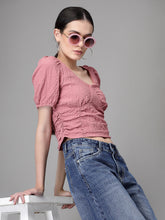 Women V Neck Cropped Length Embroidered Blouson Top