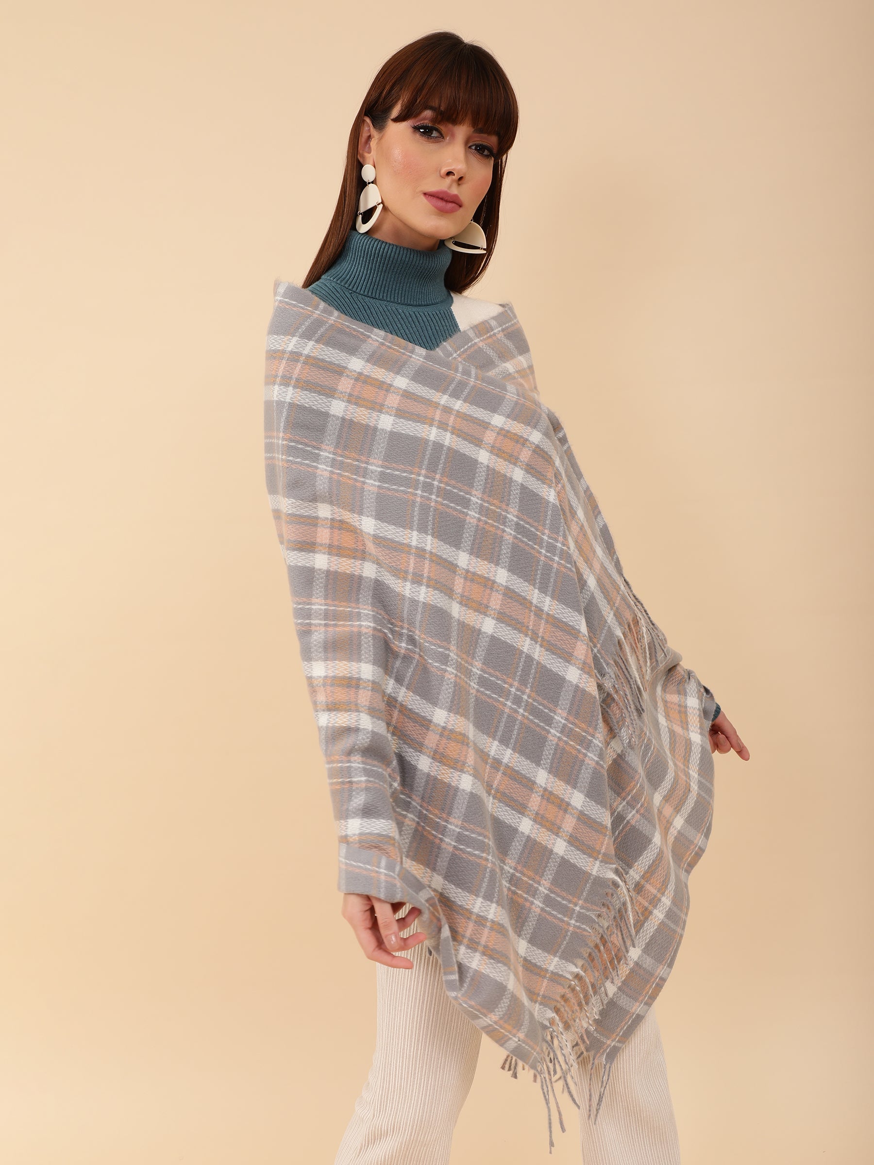 Women Checkered Grey Stole