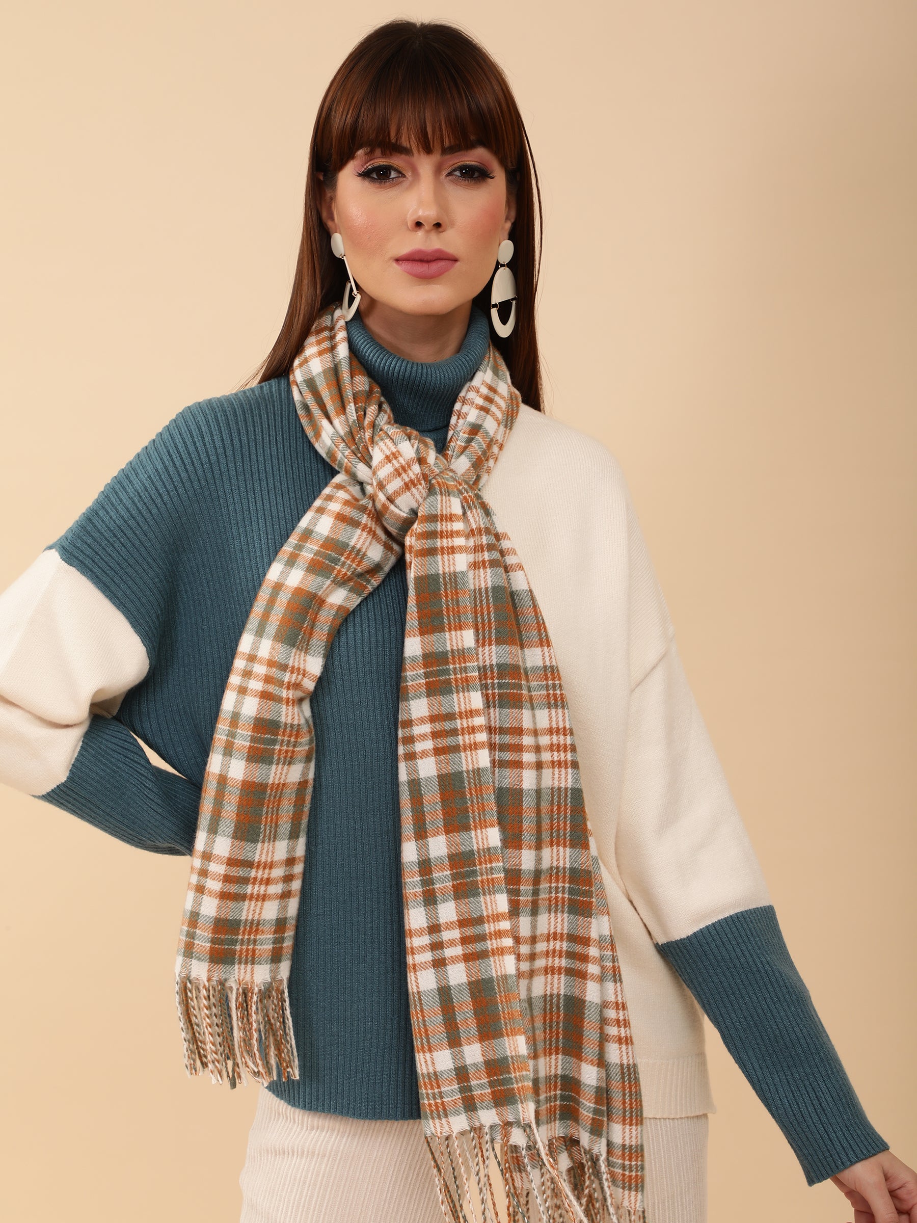 Women Checkered Brown Stole